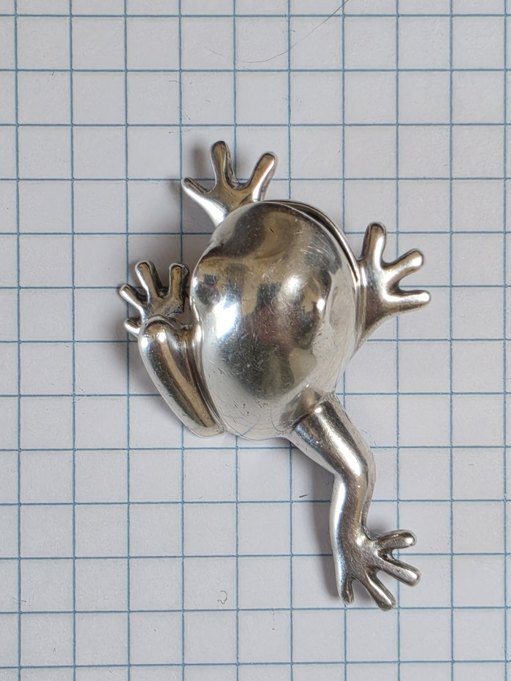 VINTAGE MEXICO 925 STERLING SILVER FROG BROOCH PIN LARGE FIGURAL BROOCH